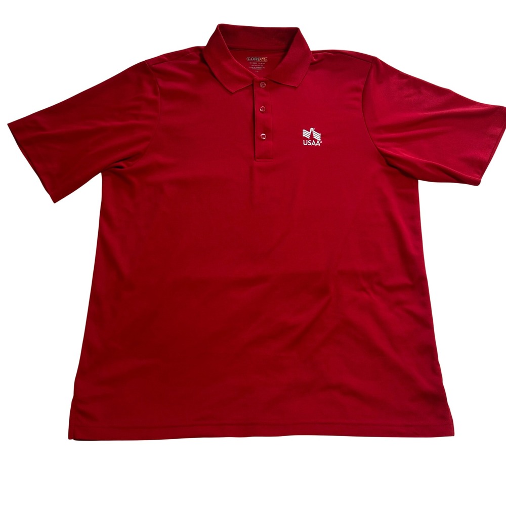Core 365 Mens USAA Logo Performance Polo Shirt Red Large Short Sleeve Pique